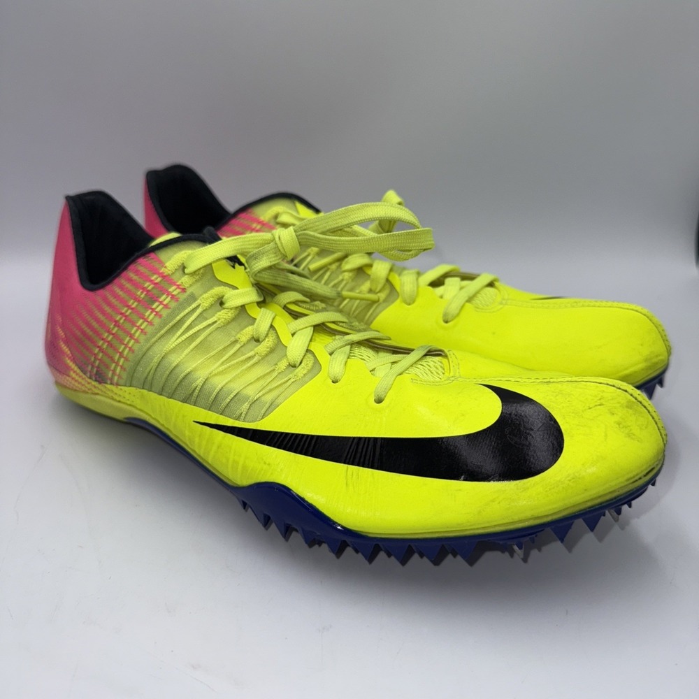 NIKE Zoom Celar 5 Running Shoes OC Spikes Mens Sz 10.5 882023-999 Yellow Pink